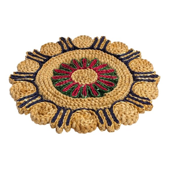 Vintage Woven Grass Raffia Trivet / Hot Plate Boho 7 inch Round Table Mat USA De - Picture 5 of 6